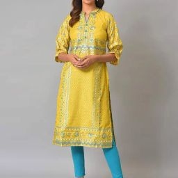 Aurelia Yellow Printed Straight Kurta-image-52