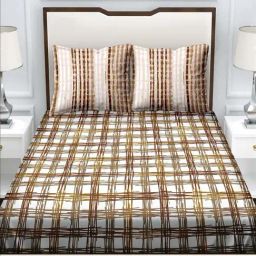BELLA CASA Genteel Brown Cotton 180 TC King Bedsheet with 2 Pillow Covers-image-4