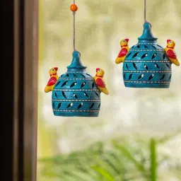 ExclusiveLane Beautiful Birdies Multicolor Terracotta Garden Decorative Hanging - Set of 2-19