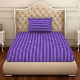 Spaces Violet Cotton 210 TC Single Size Bedsheet With Pillow Cover-image-4
