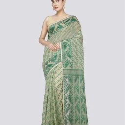 Pinkloom Beige & Green Cotton Woven Saree-picture-15