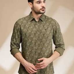 Being Human Dark Green Slim Fit Printed Shirt-image-23