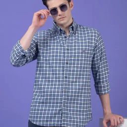 Crimsoune Club Blue Cotton Slim Fit Checked Casual Shirt-picture-9