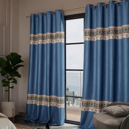 Stoa Paris Versailles Navy Blue & Cream-Coloured Set of 2 Geometric Door Curtains-6