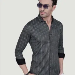 ALMATY Marcello Grey Cotton Striped Shirt-picture-45