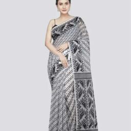 Pinkloom White & Black Cotton Woven Saree-picture-35