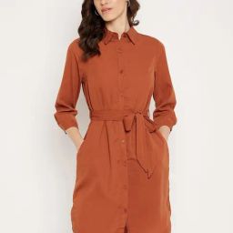 MADAME Rust Regular Fit Shirt Dress-11