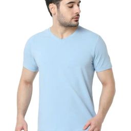 UnderJeans by Spykar Powder Blue Regular Fit Solid T-Shirt-30