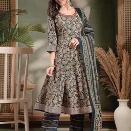 HERE&NOW Women Green Pure Cotton Kurta Sets-picture-11
