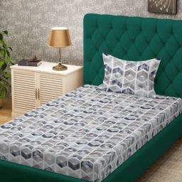 HOSTA HOMES Multicolor Cotton Geometric 280 TC Single Bedsheet with 1 Pillow Cover-image-69