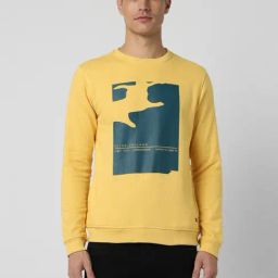 Peter England Yellow Slim Fit Printed Sweatshirt-image-32