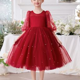 INCLUD Girls Puff Sleeves Fit & Flare Dress-image-44