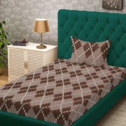 HOSTA HOMES Multicolor Cotton Abstract 280 TC Single Bedsheet with 1 Pillow Cover-19