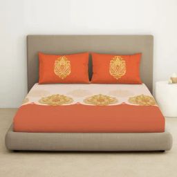 Spaces Abstract Orange 144 TC Cotton King Bedsheet With 2 Pillow Covers-image-25