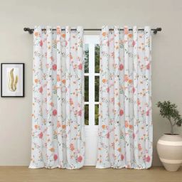 Haus & Kinder White & Pink Cotton Blush In The Sky Door Curtains With Eyelet Rings - Set of 2-picture-44