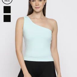 La Intimo Black, Black, Sea Green Eased Elegance Camisole (Pack of 3)-image-83