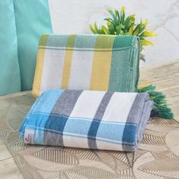 FABINALIV White & Blue 2 Striped Cotton 225 GSM Bath Towel-83