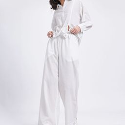 glitchez The Neutral Hues Tie-Up Detail Pure Cotton Shirt with Wide Leg Trousers-13
