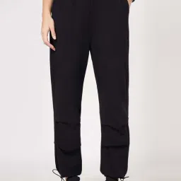 Ajile By Pantaloons Jet Black Cotton Relaxed Fit Joggers-image-48