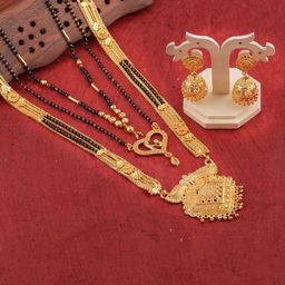 Anouk Set Of 4 Gold-Plated Stone Studded & Beaded Mangalsutras With Earrings-17