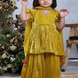 Vivedkids Girls Ethnic Motifs Embroidered Regular Thread Work Kurta with Sharara & With Dupatta-picture-13