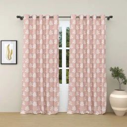 Haus & Kinder Pink Cotton Clay Flower Fields Door Curtains With Eyelet Rings - Set of 2-16