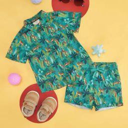 Pantaloons Baby Blue & Green Cotton Printed Shirt Set-image-111
