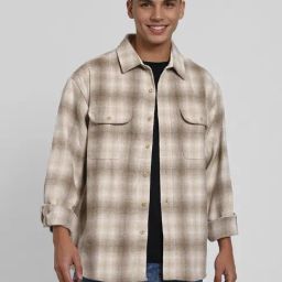 American Eagle Beige Regular fit Checks Shirt-image-24