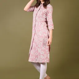 V-Mart Floral Printed Mandarin Collar Cotton A-Line Kurta image 2