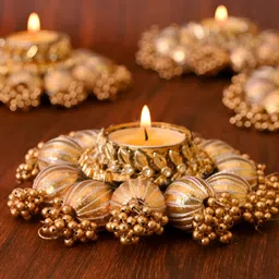 Aapno Rajasthan Gold-Toned 2 Pieces Embellished Tea Light Candle Holder-image-73