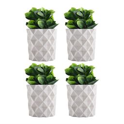 Kuber Industries White & Green 4 Pieces Succulent Artificial Plant With Pot-2