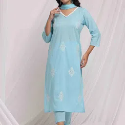 Anouk Women Ethnic Motifs Embroidered Regular Thread Work Pure Cotton Kurta with Trousers & With Dupatta-13
