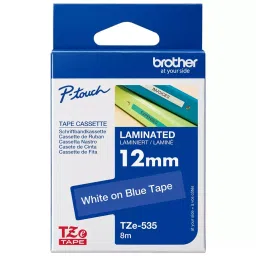BROTHER Tape, White On Blue, 12Mm W, 8M L, TZE-535-37