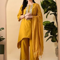 Myshka Women Ethnic Motifs Embroidered Regular Sequinned Kurta with Trousers & With Dupatta-image-8