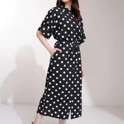 Tokyo Talkies Women Polka Dot Printed Button Down Shirt Midi Dress image 3