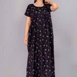 AAKARSHANA Blue Pure Cotton Maxi Printed Nightdress-image-80