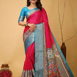 DIVASTRI Polka Dot Printed Woven DesignZari Bandhani Saree-picture-38
