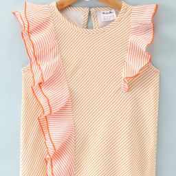 Kookie Kids Flutter Sleeves Stipe Top - White Orange-image-78