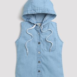 Tiny Girl Sleeveless Denim Hooded Top - Blue-picture-28