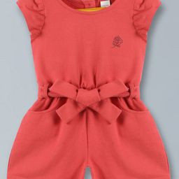Plum Tree Short Sleeves Solid Waist Tie Up Jumpsuit - Red-image-3