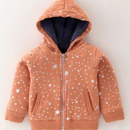 Yellow Apple Full Sleeves Stars Printed Hooded Sweat Jacket - Orange-image-49