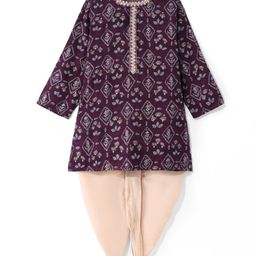 Babyhug Cotton Woven Full Sleeves Floral Sequin Embroidered Kurta and Dhoti Set Floral Print - Wine-image-89