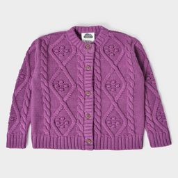 Mi Arcus Full Sleeves Cable Designed Acrylic Cardigan - Purple-picture-20