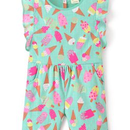 Bonfino 100% Cotton Sleeveless Knee Length Ice Cream Print Jumpsuit - Light Green-picture-25