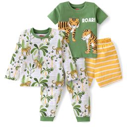 Babyhug Cotton Knit Full Sleeves Night Suit With Tiger Print Pack Of 2 - Multicolor-image-106
