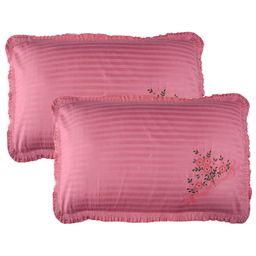 Kuber Industries Pillow Cover  Cotton Pillow Cover Set  Cushion Pillow Cover Set  Pillow Cover Set for Bedroom  Lining Embroidery Pillow Cover Set  2 Piece Set  Dark Pink-11