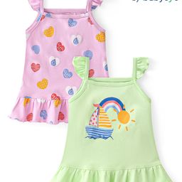 Babyoye Cotton Frill Sleeves Tops Boat & Hearts Print Pack of 2 - Pink & Green-image-84