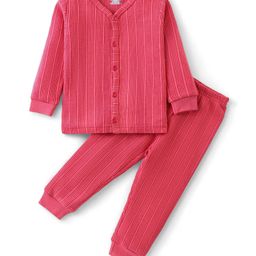 Babyhug Full Sleeves Front Open Solid Thermal Vest & Pant - Coral-image-15