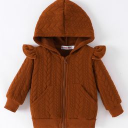 Kookie Kids Full Sleeves Front Open Hoodie With Frill Detailing & Cable Knit Design - Brown-image-88