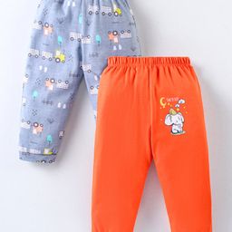 OHMS Single Jersey Full Length Lounge Pants Elephant & Truck Print Pack of 2 -Coral & Light Blue-picture-10